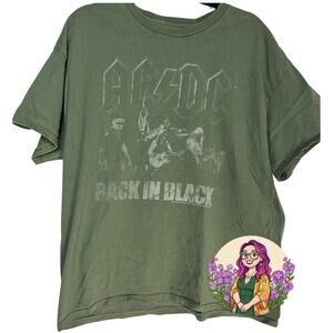 AC/DC Olive Green Back In Black 2023 Band Tee Size L Perryscope Rock Graphic